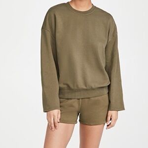 Good American Sea Turtle Green Drop Shoulder Long Sleeve Crew Sweatshirt Size 3